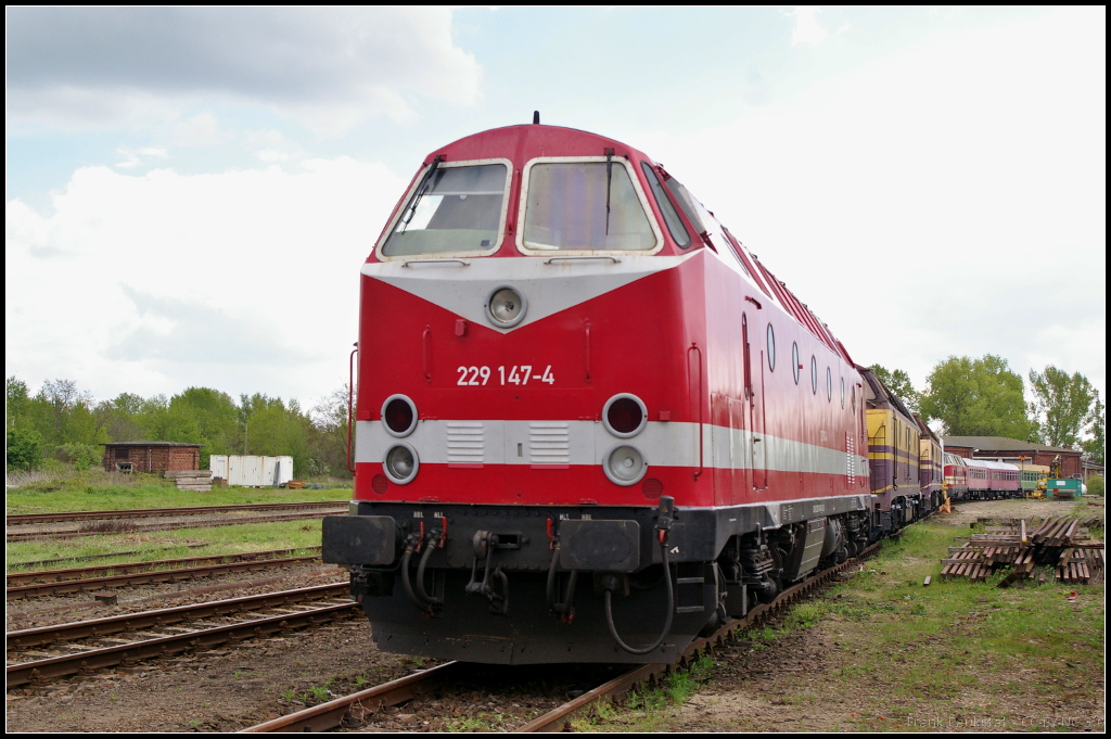 CLR 229 147-4 steht mit zwei Loks der belgischen Baureihe 1800 auf einem frei zugänglichen Teil der Magdeburger Hafenbahn am Wissenschaftshafen. In gutem Zustand zeigte sich die Lok am 07.05.2017.