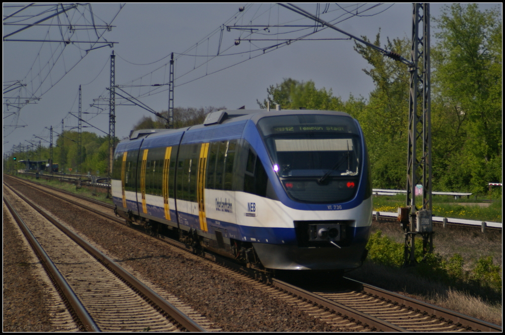 NEB VT 736 / 643 412-9 fuhr am 11.05.2017 als RB12 Templin Stadt aus dem Bahnhof Berlin-Hohenschnhausen ab.