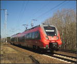 DB Regio 442 639 (442 139-2) fuhr nach Schönefeld um dort den RE7 zu verstärken. Am 06.04.2018 fuhr der Triebzug durch die Berliner Wuhlheide.