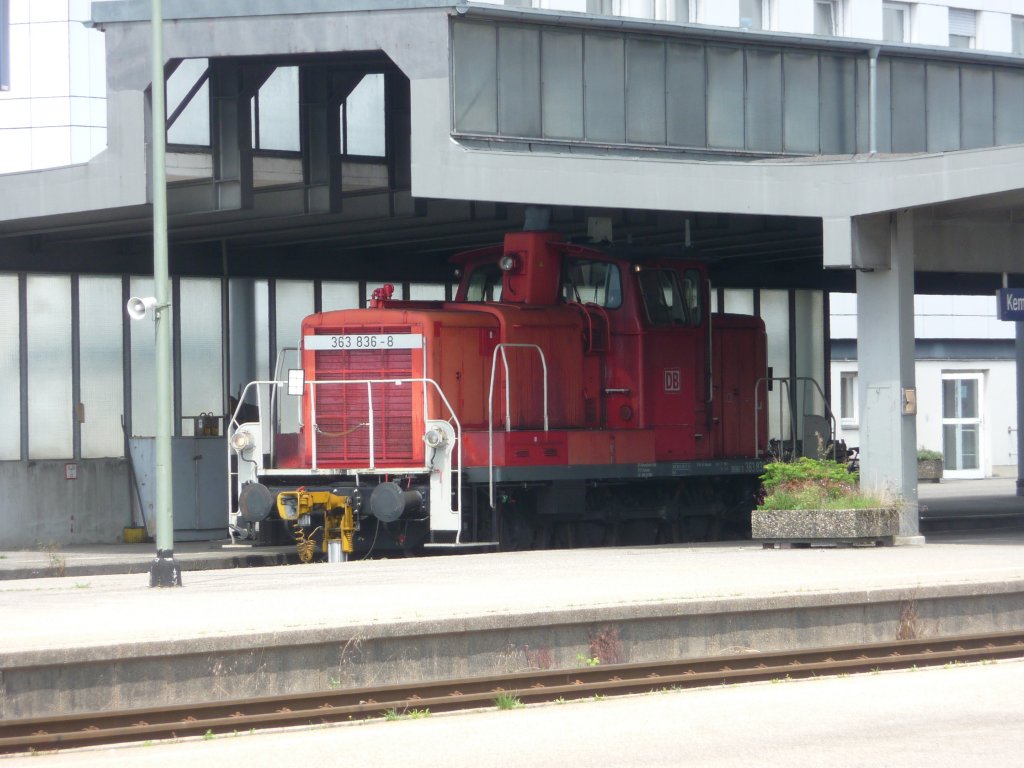 363 836 war am 01.08.2011 als Bahnhofslok in Kempten (Allg�u) Hauptbahnhof mit Rangieraufgaben betraut.