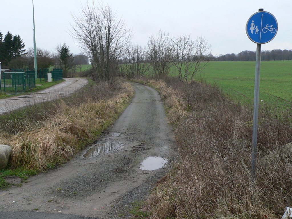 Beim getrennten Fu- und Radweg werden Fugnger durch einen mindestens 30 Zentimeter breiten optisch kontrastierenden Streifen voneinander getrennt. Putbus, 2.1.2012