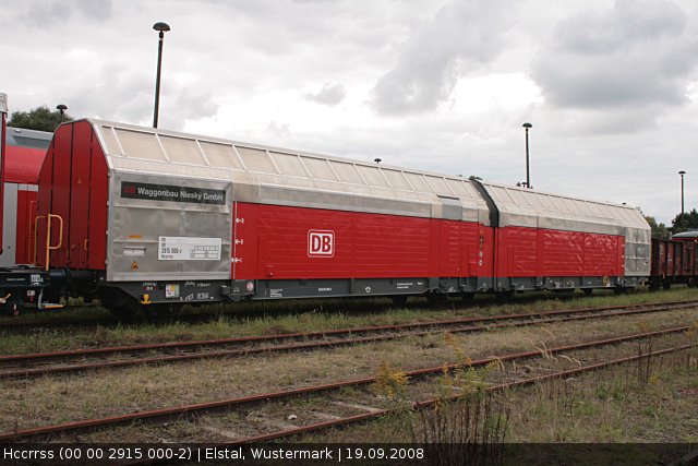 D-DB 00 00 2915 000-2 Hccrrss. Bei diesem Wagen handelt es sich um einen Prototyp, der auf der InnoTrans 2008 zu sehen sein wird (Wustermark 19.09.2008).