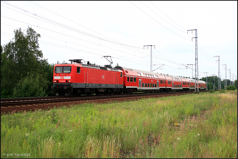 DB 114 021-9 auf Dienstfahrt zur Abstellung nach Lichtenberg. Im Display steht  DB Dienstfahrt , Berlin Wuhlheide 29.06.2009