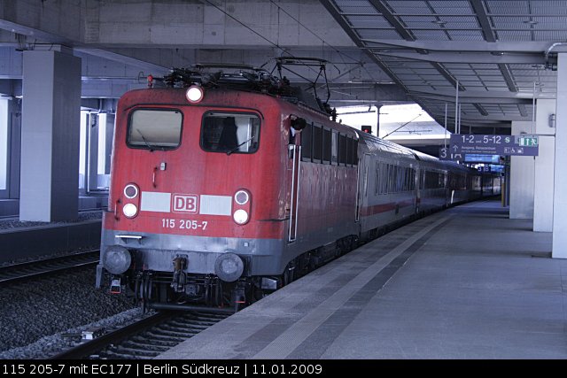 DB Fernverkehr 115 205-7 mit EC 177 in Berlin Südkreuz, 11.01.2009
<br><br>
Update: ++ 27.06.2017 bei Fa. Bender, Opladen