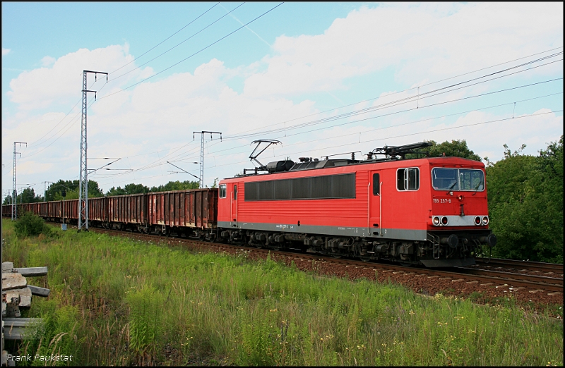 DB Schenker 155 257-9 und Eas-x-Wagen (Berlin Wuhlheide, 21.07.2009)
<br><br>
Update: In Rostock-Seehafen z; 08/2013 nach Mukran überführt; 2015 in Rostock-Seehafen z; ++ 28.08.2015 in Opladen