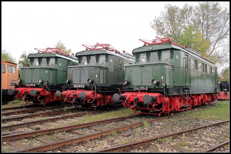 Dreimal E44 an der Drehscheibe: 244 103-8, 244 143-4 und 244 105-3 beim Bw-Fest (Eisenbahnfest des TEV zum Weimarer Zwiebelmarkt, Weimar 10.10.2009)