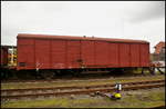 DR 42 50 230 0 700-7 Hbs steht am 06.05.2017 mit weiteren Güterwagen an einem Stumpfgleis im ehemaligen Bw Wittenberge.