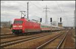 DB Fernverkehr 101 002 mit einem IC am 14.04.2013 in Berlin Schnefeld Flughafen.