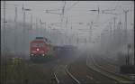 Wie grausig das Wetter am 01.02.2011 in Michendorf war, zeigt diese Aufnahme von DB Schenker 233 586-7 und 232 675-9 mit ihrem gemischtem Güterzug