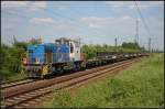 VPS 1505 / 580 012  175 Jahre Deutsche Eisenbahnen  und einem Zug mit langen Doppel-T-Trägern (gesehen Lehrte-Ahlten b. Hannover 24.06.2010)